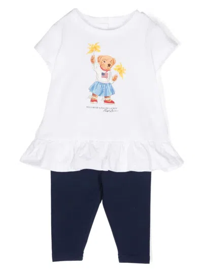 Polo Ralph Lauren Babies' Polo Bear-print Cotton Leggings Set In Spring Navy