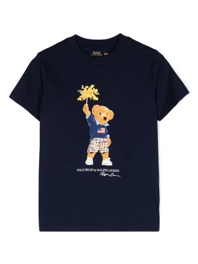 Ralph Lauren Kids' Polo Bear-print Cotton T-shirt In Blue