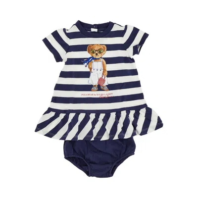 Ralph Lauren Polo Bear Print Mini Dress Kids In Blue