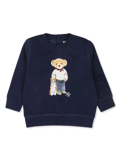 Polo Ralph Lauren Babies' Cotton Blend Sweatshirt With Polo Bear Pattern In Blue