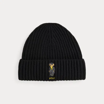 Ralph Lauren Polo Bear Rib-knit Wool Beanie In Black