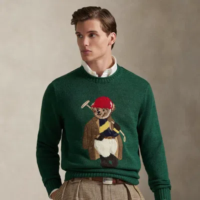 Polo Ralph Lauren Long Sleeve Cotton Linen Society Bear Rollneck Sweater In Green