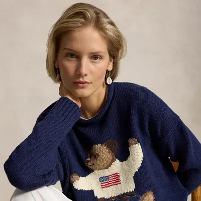 Polo Ralph Lauren Polo Bear Rollneck Sweater In Newport Navy Multi In Blue