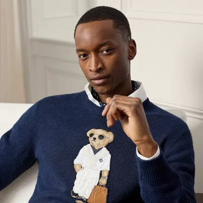 Ralph Lauren Polo Bear Silk-linen Sweater In Classic Chairman Navy In Blue