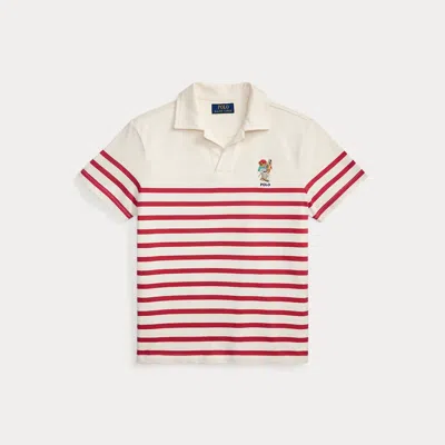 Ralph Lauren Kids' Polo Bear Striped Cotton Polo Shirt In Nantucket Red Multi