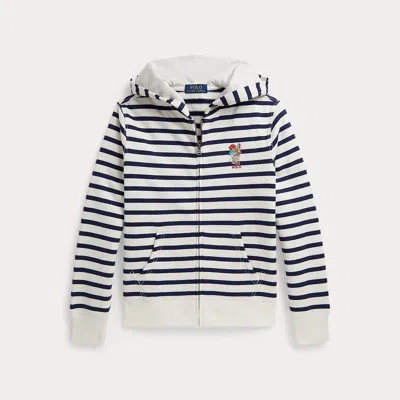 Ralph Lauren Kids' Polo Bear Striped Fleece Hoodie In Newport Navy In Multi