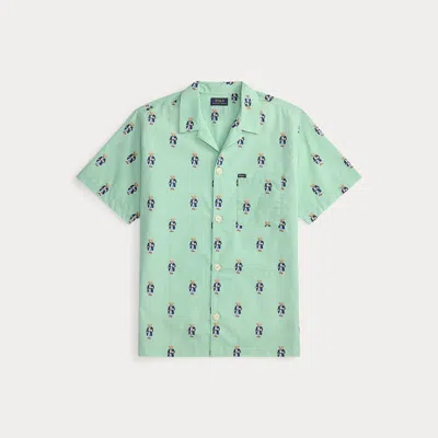 Polo Ralph Lauren Polo Bear Striped Pajama Shirt In Morning Bear Stripe In Green