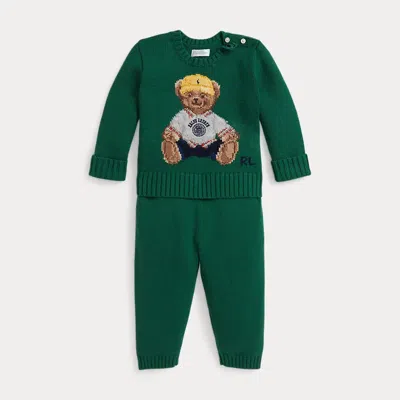 Ralph Lauren Babies'  Polo Bear Sweater & Pant Set In Green