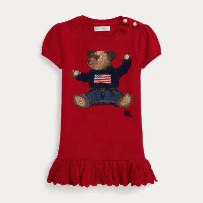 Ralph Lauren Babies'  Polo Bear Sweater Dress In Red