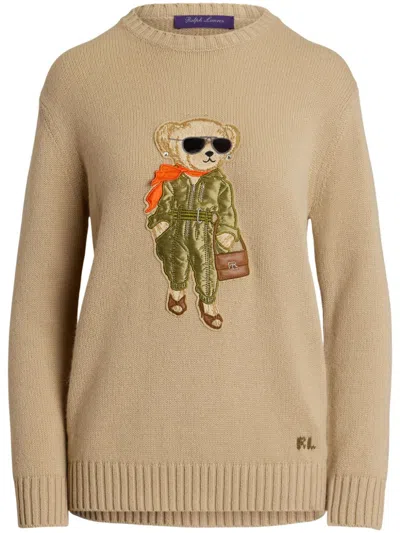 Polo Ralph Lauren Aviator Polo Bear Cashmere Sweater In Lux Tan