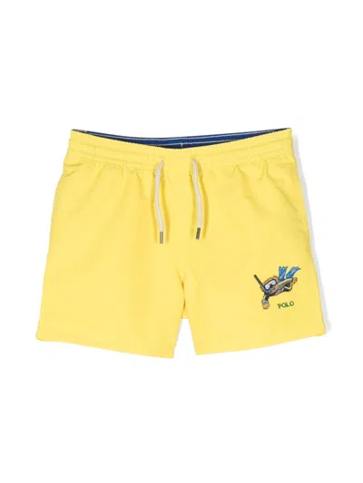 Ralph Lauren Kids' Polo-bear Swim Shorts In Yellow