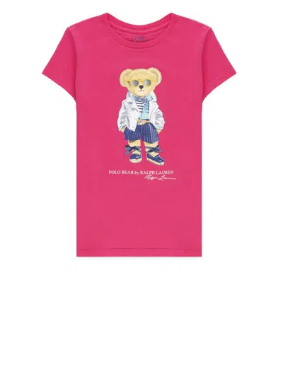 Ralph Lauren Kids' Fuchsia T-shirt For Girl With Polo Bear In 粉色