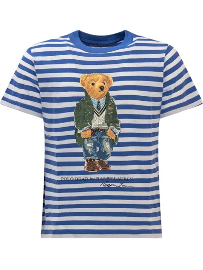 Ralph Lauren Kids' Light Blue T-shirt For Boy With Polo Bear In Multicolour