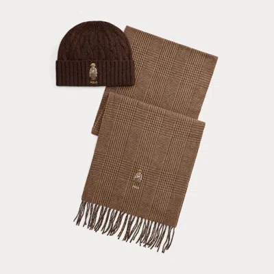 Ralph Lauren Polo Bear Wool Beanie & Scarf Gift Set In Brown