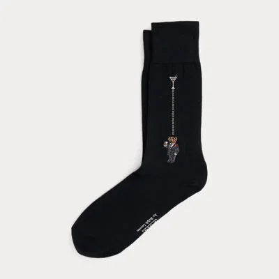 Ralph Lauren Polo Bear Wool-blend Dress Socks In Black