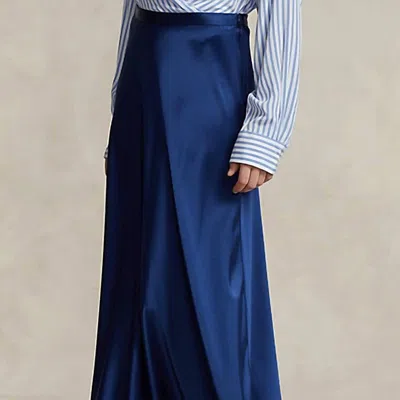 Ralph Lauren Polo Bias Cut Double Faced Satin Skirt In Holiday Navy In Blue