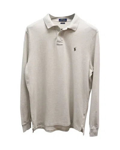 Ralph Lauren Polo By  Long Sleeve Polo Shirt In Beige Cotton