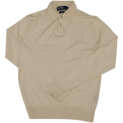 Polo Ralph Lauren Polo By Ralph Lauren Long Sleeve Polo Shirt In Cream Merino Wool In White