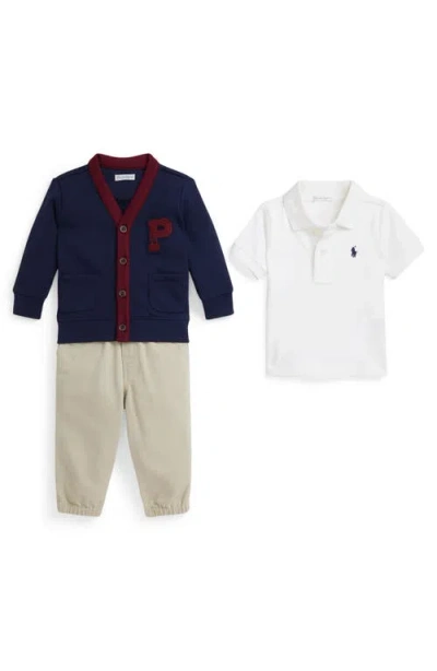 Ralph Lauren Babies'  Polo, Cardigan & Pants Set In Blue