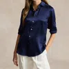 RALPH LAUREN POLO CLASSIC FIT SILK SHIRT IN NEWPORT NAVY