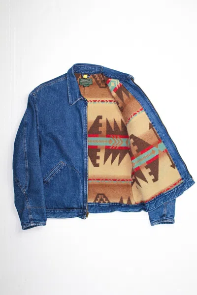 Pre-owned Ralph Lauren Polo Country Southwest Blanket Lined Denim Jacket In Blue