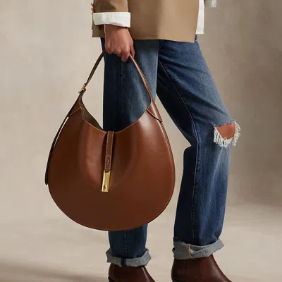 Ralph Lauren Polo Id Calfskin Large Shoulder Bag In Brown