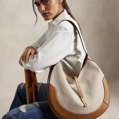 Polo Ralph Lauren Polo Id Canvas Medium Shoulder Bag In Natural/tan