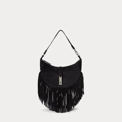 Ralph Lauren Polo Id Fringe Suede Mini Shoulder Bag In Black