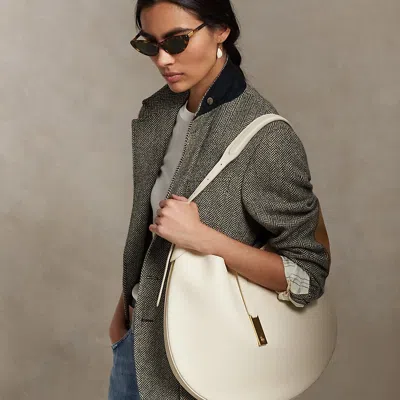 Polo Ralph Lauren Polo Id Large Leather Shoulder Bag In Ivory