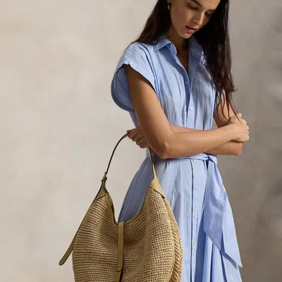 Ralph Lauren Polo Id Raffia Large Shoulder Bag In Neutral