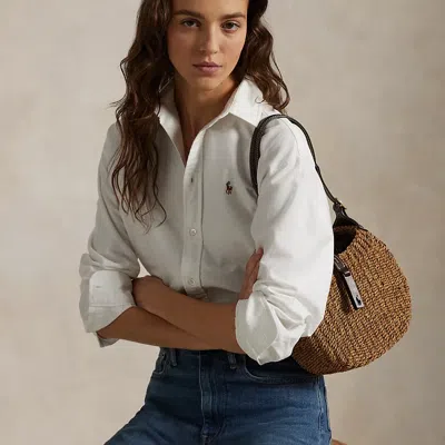 Polo Ralph Lauren Polo Id Raffia Small Shoulder Bag In Natural/chocolate