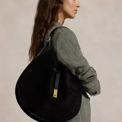 Polo Ralph Lauren Polo Id Suede Large Shoulder Bag In Black/c L