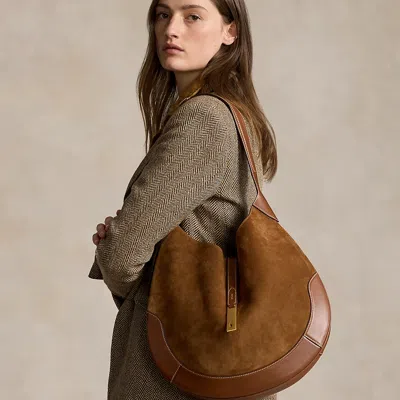 Polo Ralph Lauren Polo Id Suede Large Shoulder Bag In Cinnamon/cuoio