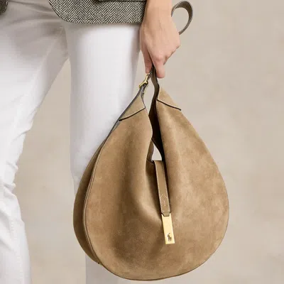 Polo Ralph Lauren Polo Id Suede Large Shoulder Bag In Clay In Brown
