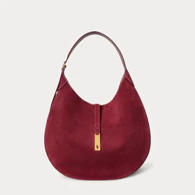 Ralph Lauren Polo Id Suede Large Shoulder Bag In Burgundy