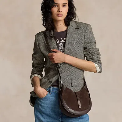 Polo Ralph Lauren Polo Id Suede-leather Small Shoulder Bag In Chocolate