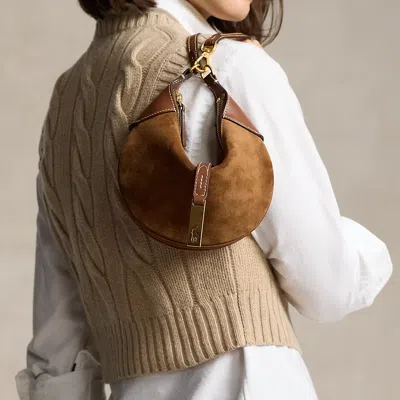 Polo Ralph Lauren Polo Id Suede Mini Shoulder Bag In Cinnamon/cuoio