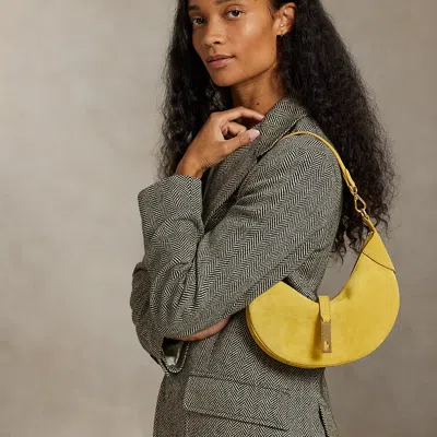 Ralph Lauren Polo Id Suede Mini Shoulder Bag In Yellow