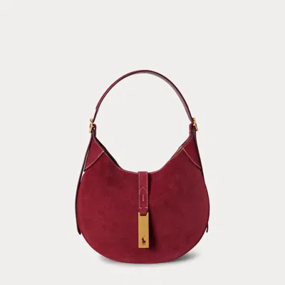 Ralph Lauren Polo Id Suede Small Shoulder Bag In Burgundy