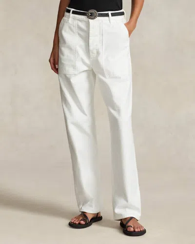 Ralph Lauren Polo Mid Rise Ankle Pant With Patch Pockets In Ecru In White