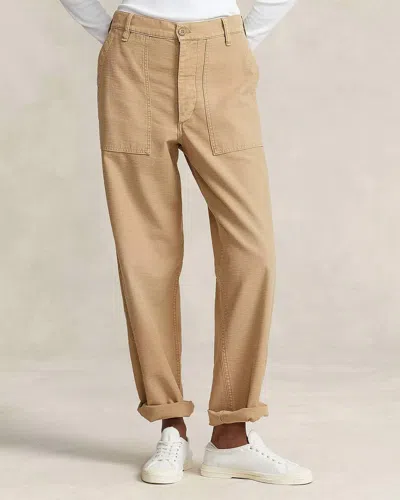 Ralph Lauren Polo Mid Rise Ankle Pant With Patch Pockets In Khaki In Green