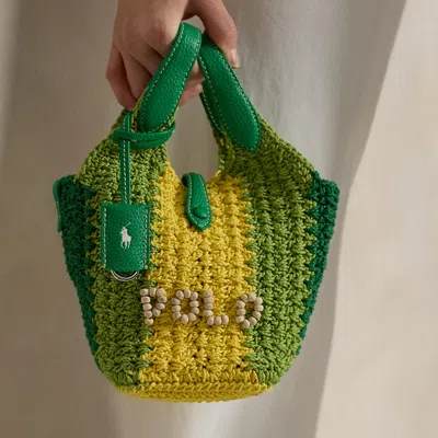 Polo Ralph Lauren Polo Play Crochet Small Tote & Crossbody In Green Multi Polo