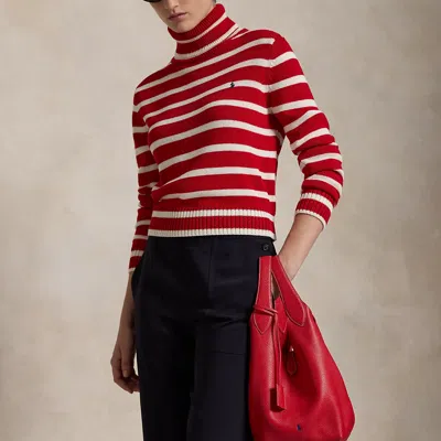 Polo Ralph Lauren Polo Play Leather Tote In Cherry In Red