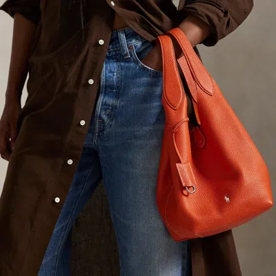 Polo Ralph Lauren Polo Play Leather Tote In Sunset Orange