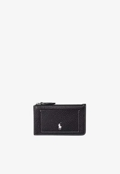 Ralph Lauren Polo Play Leather Zip Cardholder In Black