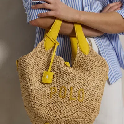 Polo Ralph Lauren Polo Play Raffia And Leather Tote Bag In Yellow