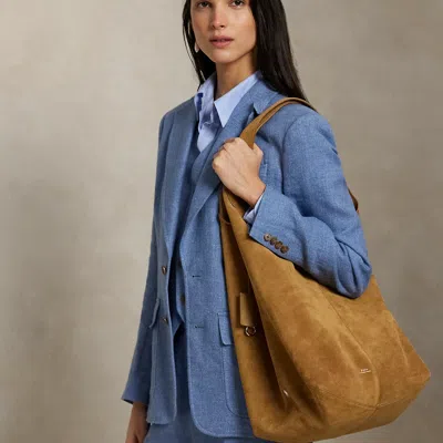 Polo Ralph Lauren Polo Play Suede Large Tote In Caramel In Brown