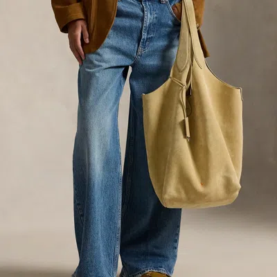 Polo Ralph Lauren Polo Play Suede Large Tote In Cashew In Brown