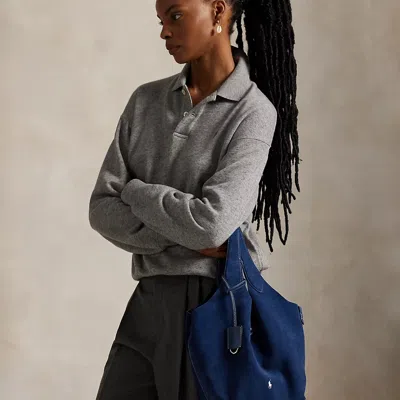 Ralph Lauren Polo Play Suede Medium Tote In Blue