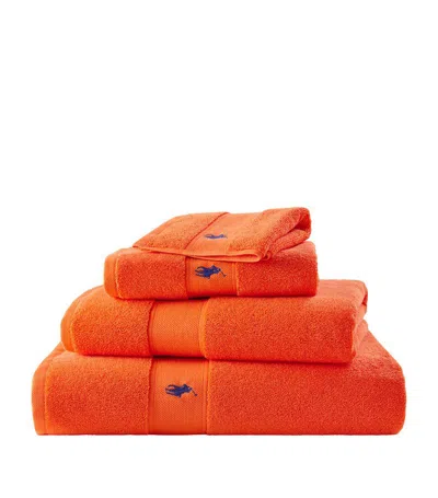 Ralph Lauren Polo Player Hand Towel (50cm X 100cm) In Orange